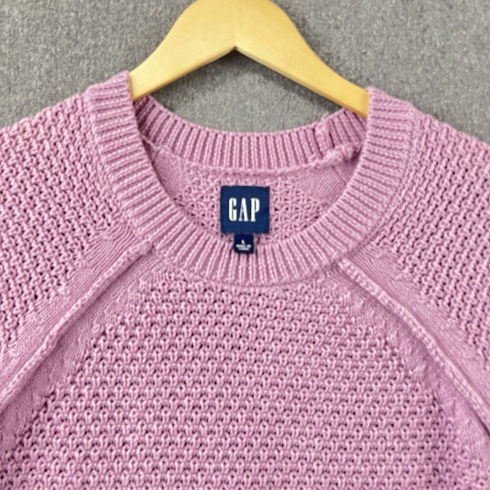 GAP Pink Textured Knit Sweater Soft Cotton Blend Raglan Sleeve Women’s L - Picture 2 of 6